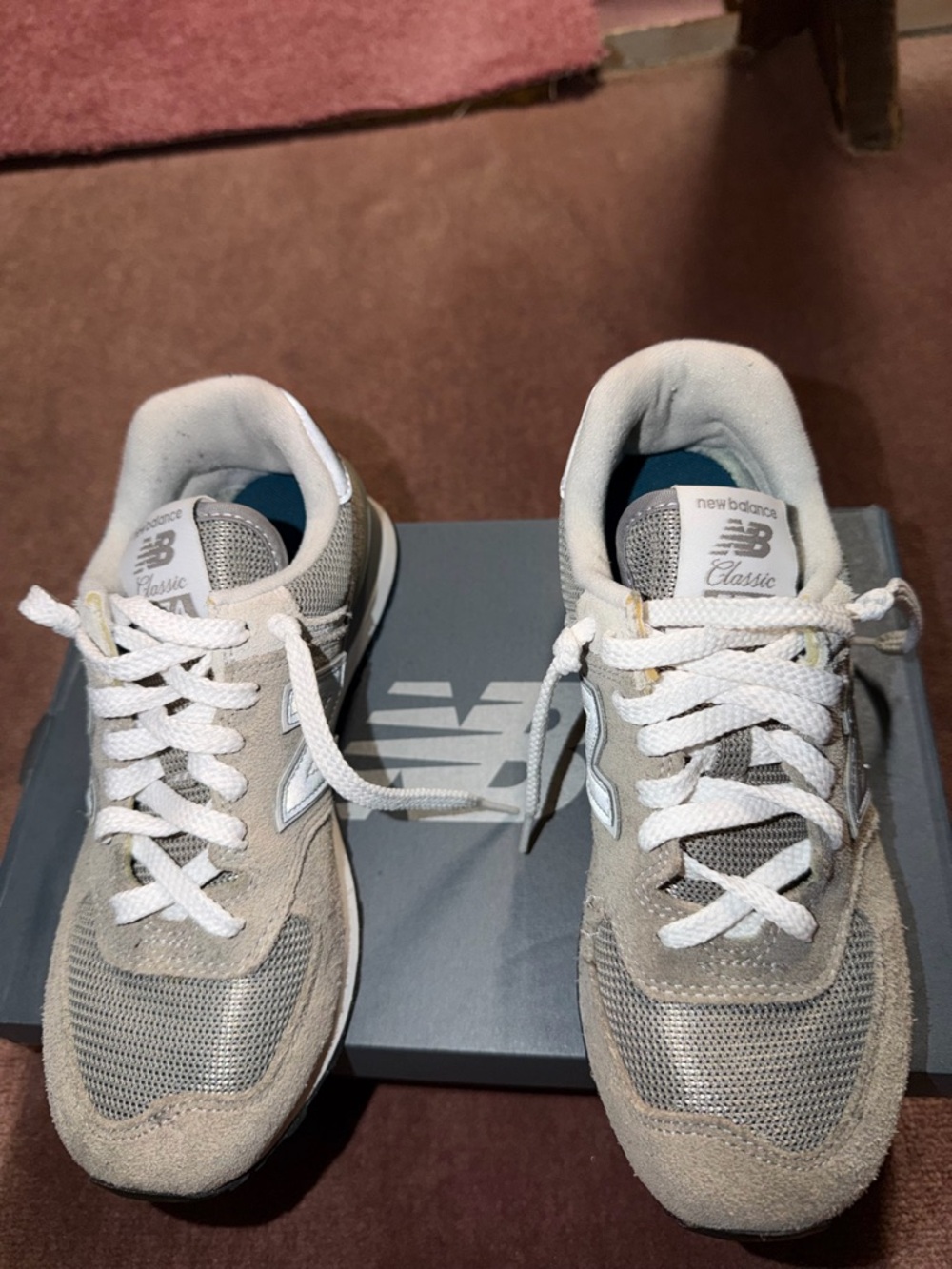 New Balance Beige/Gray Suede & Mesh Sneakers